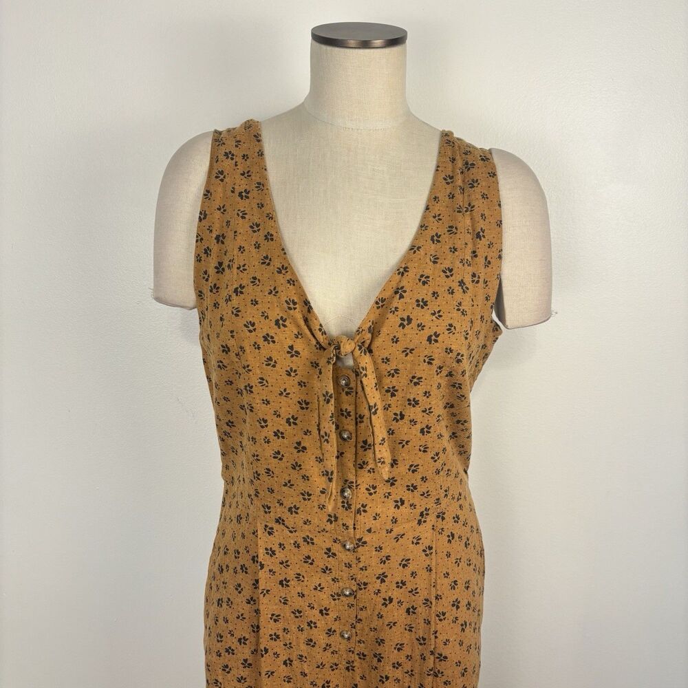 Toad & Co Taj Sleeveless Tie Front Hemp Cropped Wide Leg Jumpsuit Mustard Size M - Picture 3 of 10